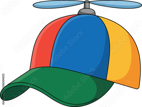 Schilderij op canvas Colorful propeller hat with green brim and vibrant panels for playful design