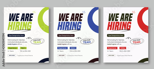 We are hiring job social media post, creative hiring flyer recruitment poster template