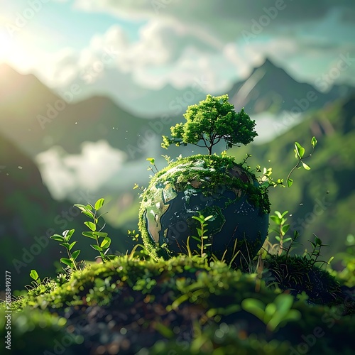Sustainable Earth with Green Tree Growing.