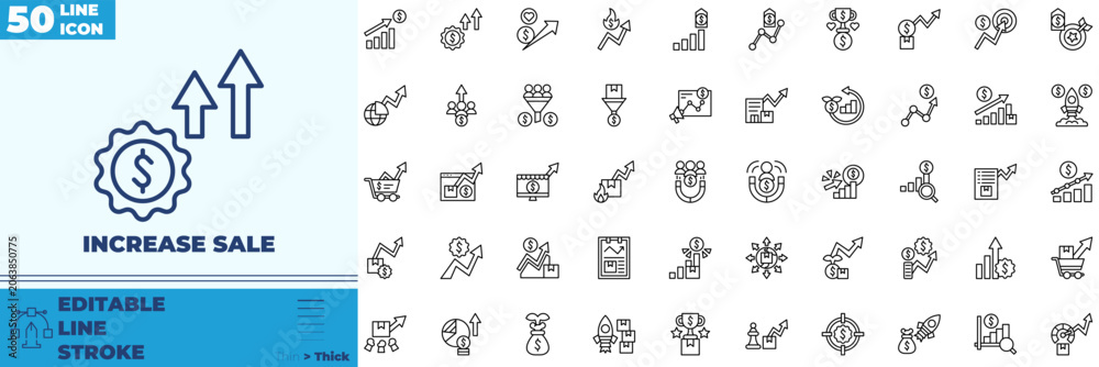 Naklejka premium Increase Sale Line Editable Icons set