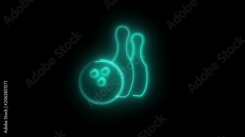Glowing neon Bowling pin and ball icon isolated Juggling clubs, circus skittles Sport equipment.