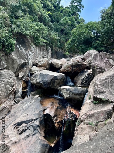 Beautiful Waterfall in Vietnam - Tropical Cascade in Jungle Forest - Scenic Natural Water Fall Landscape