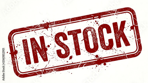 Red in stock stamp on white background