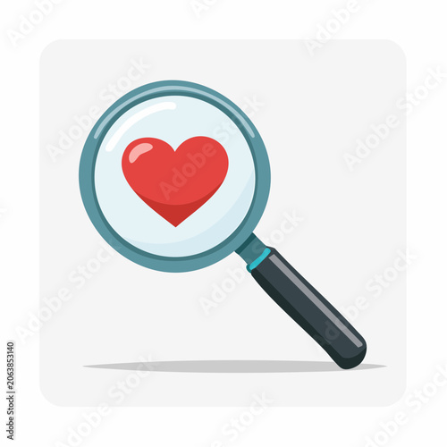 Magnifying glass over a red heart