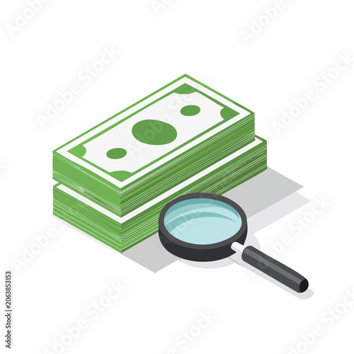 Magnifying Glass Over Stack of Money Bills