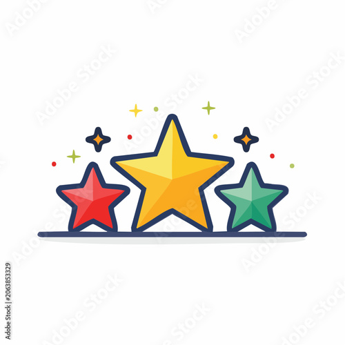 Three Colorful Stars with Sparkles
