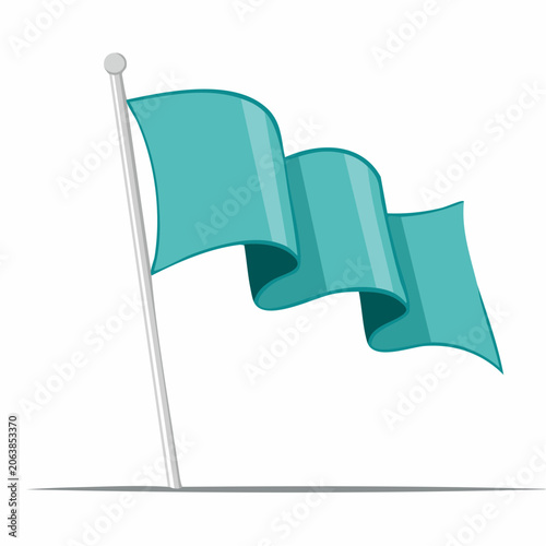 Waving Teal Flag on Pole