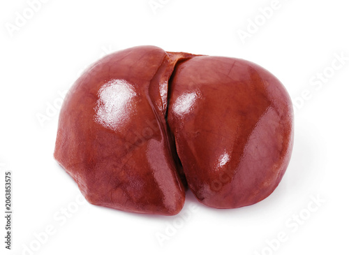 Raw chicken liver isolated on white background