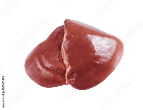 Raw chicken liver isolated on white background