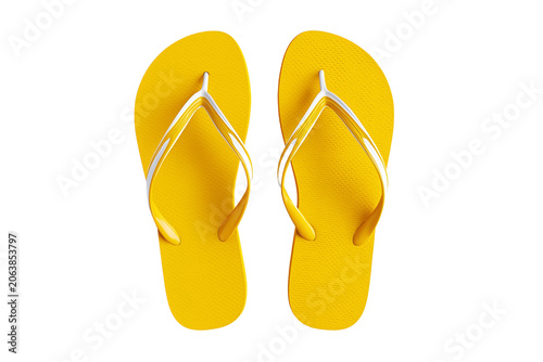 Yellow Flip Flops Summer Footwear isolated on transparent background, Clipart png