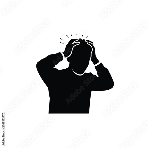 Obraz na plátně Silhouette of a person holding their head in distress.