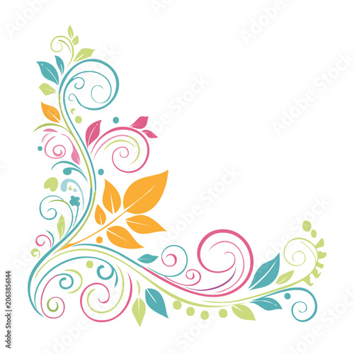 Colorful ornamental floral design with swirls and leaves