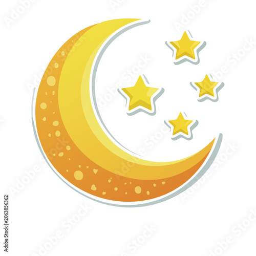 Crescent Moon and Stars Illustration