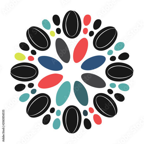 Modern abstract pattern with colorful dots and ovals