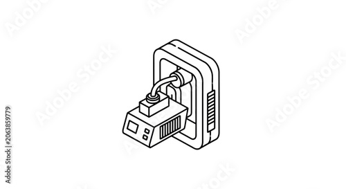 Foto Isometric security camera plugged into wall mount