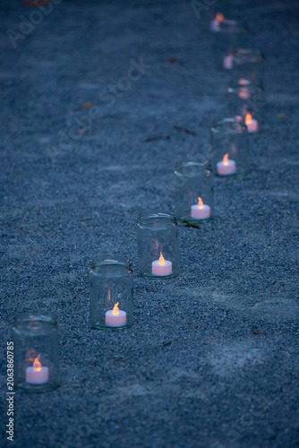 Candle Road with Glass Lanterns at Night