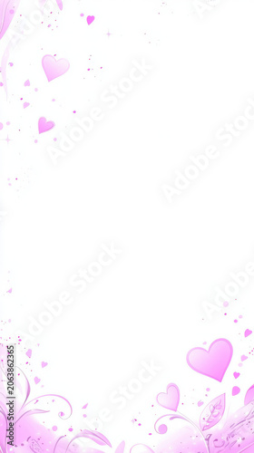 Romantic pink heart background with floral border. sweet loving design perfect for valentine celebration and card