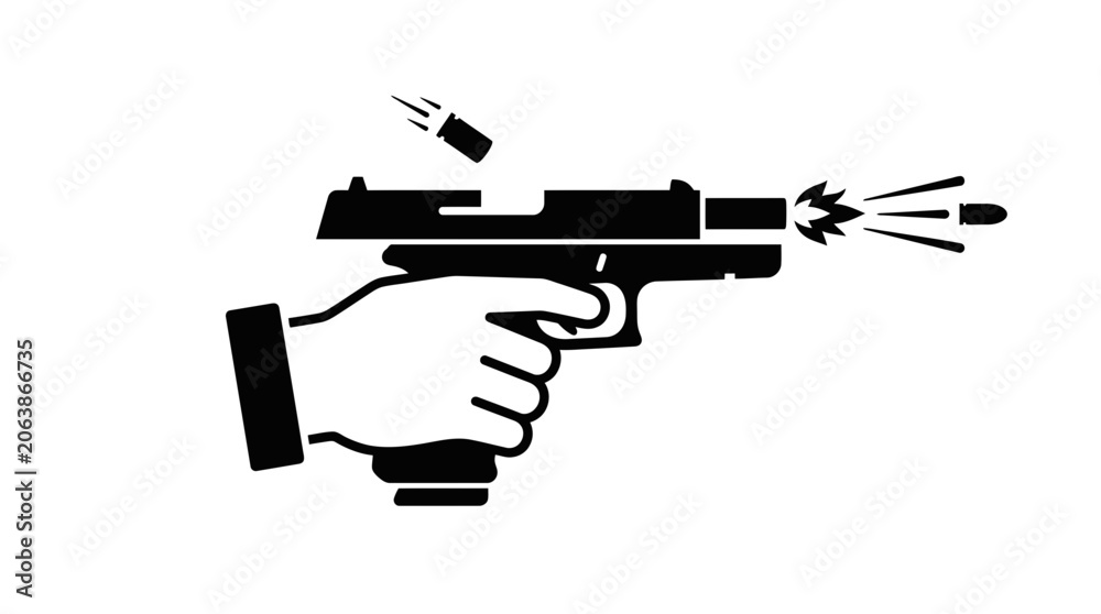 Fototapeta premium Hand Firing Pistol Gun, Bullet Firing and Ejection