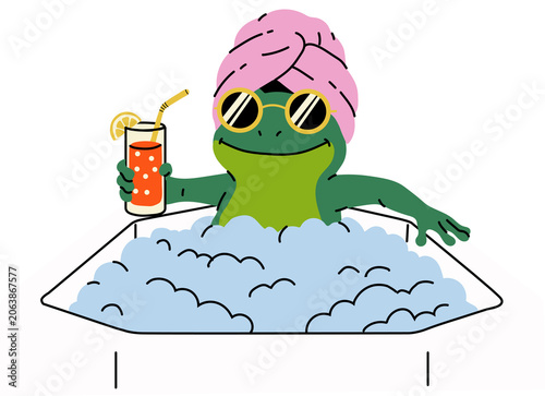 Funny Frog in Towel Holding Tropical Drink