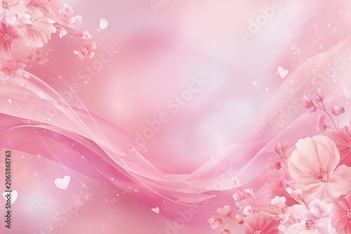 Soft pink Valentine header banner with hearts, ribbons and floral accents for greeting cards