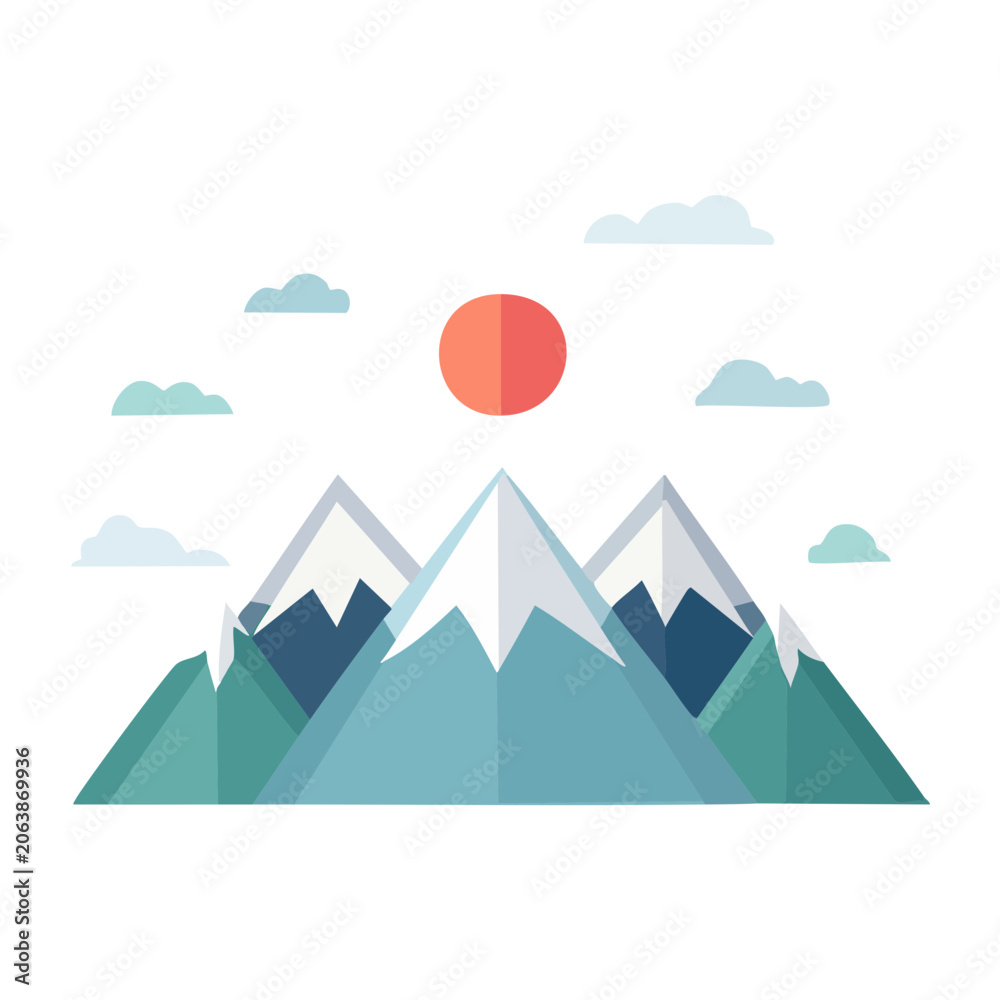 Fototapeta premium Flat design mountain with sun and sky