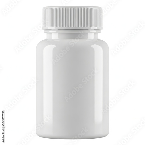 Empty plastic medicine bottle with a screw cap for pills and tablets isolated on white background