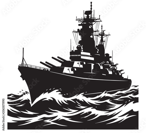Powerful naval warship navigating the vast ocean waves, a symbol of maritime strength and defense, illustrating robust military might and historical naval prowess