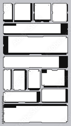 Outline Wireframe of an Empty Blank Layout Template for a Retro Futuristic Industrial Label Frame UI