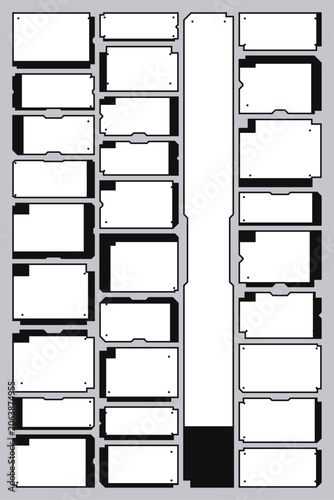 Empty Blank Layout Outline and Wireframe Template for a Retro Futuristic Industrial Label Frame UI HUD