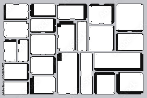 Template for a Retro Futuristic Industrial Label Outline and Wireframe of an Empty Blank Layout Frame
