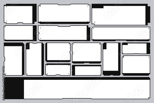 Retro Futuristic Industrial Label Template with an Outline Wireframe of an Empty Blank Layout Frame UI