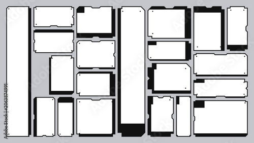 Industrial Label Template with a Retro Futuristic Outline Wireframe of an Empty Blank Layout Frame UI