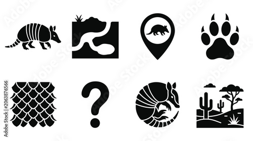 Cuadro en lienzo Minimalist Armadillo Icons Set – Wildlife, Habitat, and Nature Silhouette Collec