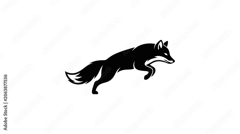 Fototapeta premium Black silhouette of a fox in a running pose