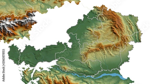 Austria 3D GIS topographic elevation map illustration isolated on white