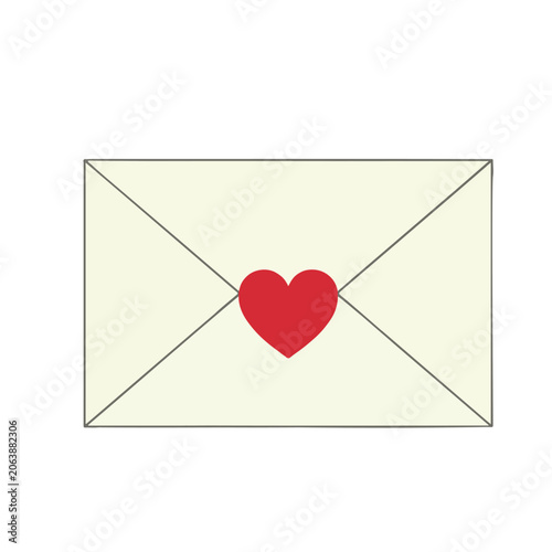 Vector illustration of a closed cream-colored envelope with a red heart on it, symbolizing love and affection in a simple, elegant design.