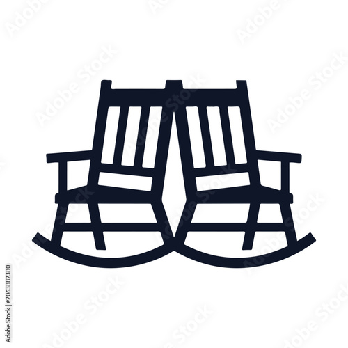 Two black rocking chairs sitting side by side, vector illustration, simple design