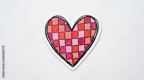 Checkerboard heart sticker, red and pink grid pattern, cute aesthetic love symbol for journals