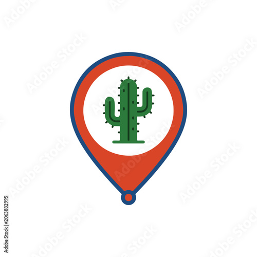 Vector illustration of a map pin icon with a cactus, symbolizing desert location or travel