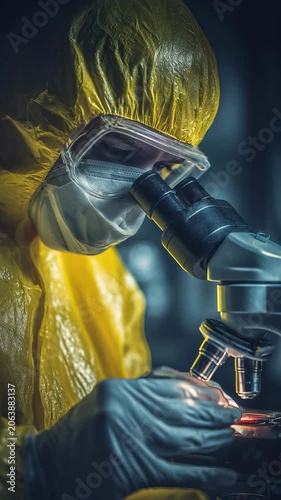 Scientist examining samples through a laboratory microscope