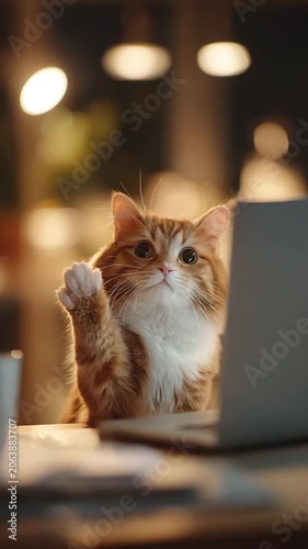 Ginger cat portrait with warm bokeh background