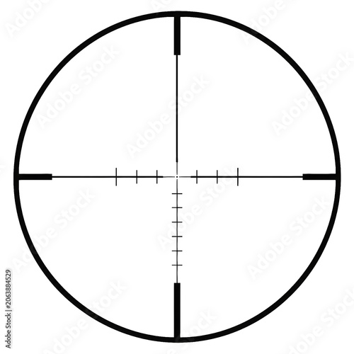 Black Rifle Scope Crosshair Reticle Isolated on White Background, Precision Target Aim Symbol