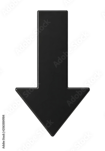 Bold Black Down Arrow Icon Isolated on White Background, Direction Symbol for Navigation and Design
