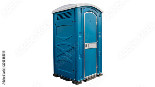Fotografía Blue plastic portable chemical toilet cabin isolated on transparent background c