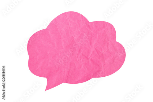 Fotografie Pink cloud speech bubble with crumpled paper texture on transparent background