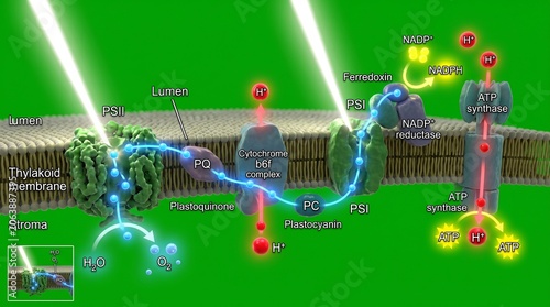 Detailed diagram of the lightdependent reactions in photosynthesis showing electron transport chain and atp synthesis