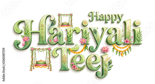 Happy hariyali teej typography concept on background.