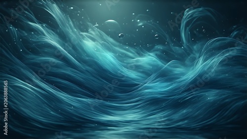 Abstract Teal Wave Textures with Bubbles
