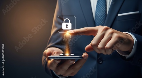 Cybersecurity Fingerprint Scan on Mobile Phone