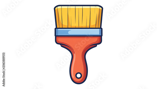Colorful paint brush with wooden handle.